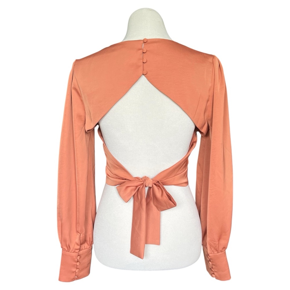 Lulu's Sultry Looks Rusty Rose Satin Balloon Sleeve Backless Top Women's Medium - Picture 6 of 10